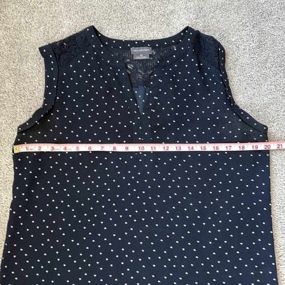 Van Heusen Navy Blue Mandarin Collar V-Neck Blouse with Heart Dots Size M/L - Picture 6 of 8